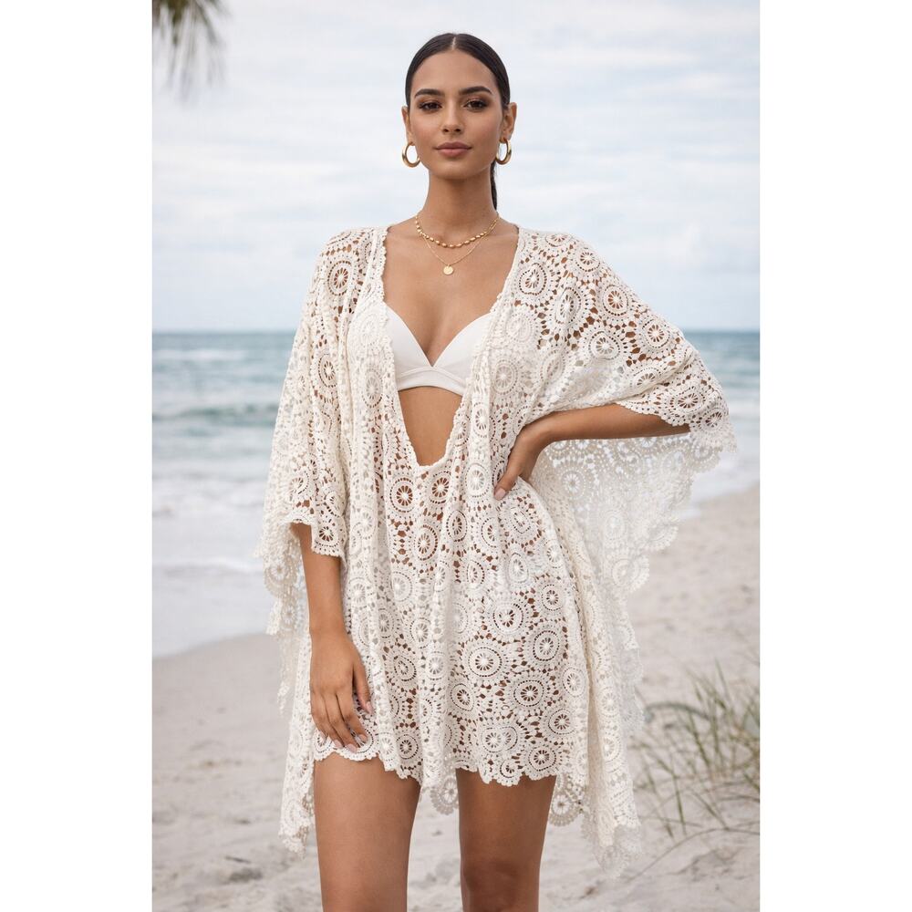 Marie Oliver White Alix Wrap Boho Coverup Cardigan Womens One Size Kaftan
